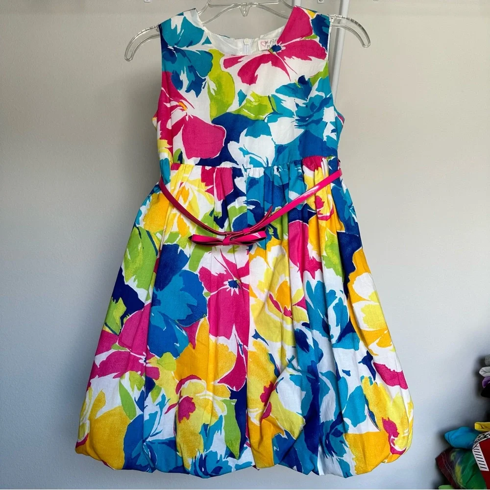 The Children’s Place 100% cotton dress fully lines w/white cotton pink belt 8 - Picture 1 of 4